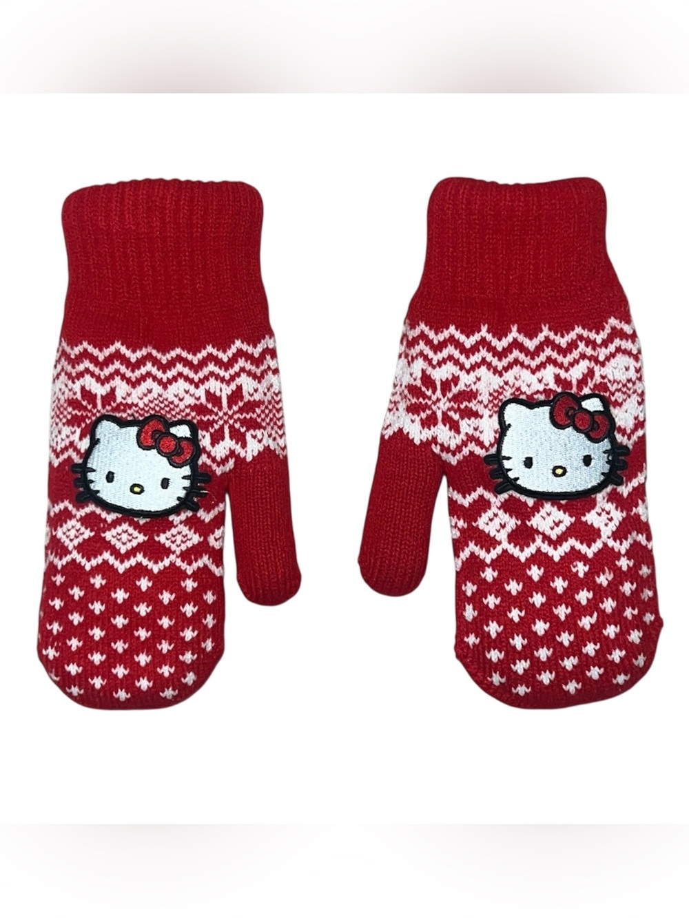 Sanrio Hello Kitty Brand New Red Knitted Mittens Kawaii HK Mitts Adult Size